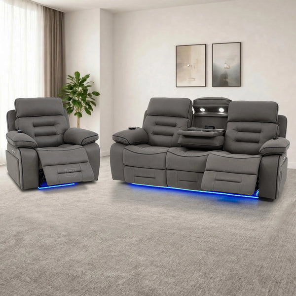 3+1 Graphite Dark Grey Fabric Electric Recliner Cinema Sofa Set | Hi-Tech Sofa Suite with Massage, Heating, Bluetooth Speakers, Fold-Down Table & Side Storage | Tuscany | The Sofa Shop