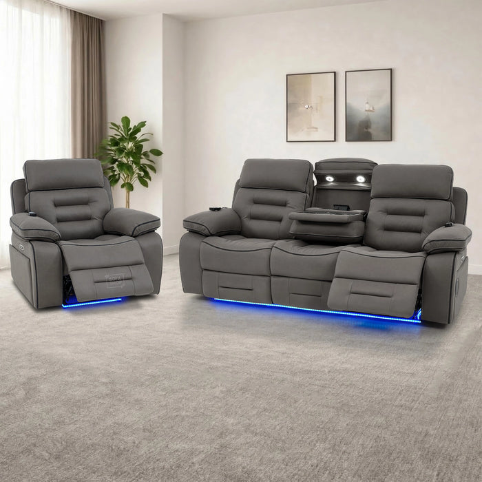 2 Piece Smart Tech Electric Recliner Cinema Sofa Set | Graphite Grey Fabric Sofa Suite | Tuscany