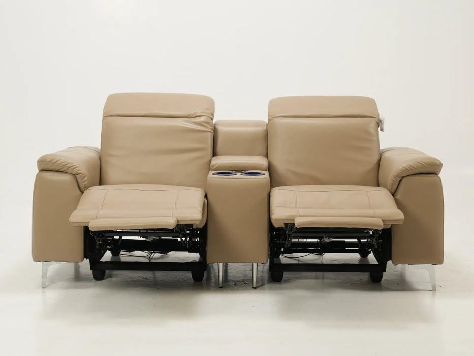 2 Seater Electric Recliner Sofa in Beige Leather | Used Sofa | Storage, Cup Holders & Usb Ports | Solero | Second Hand Sofas 174