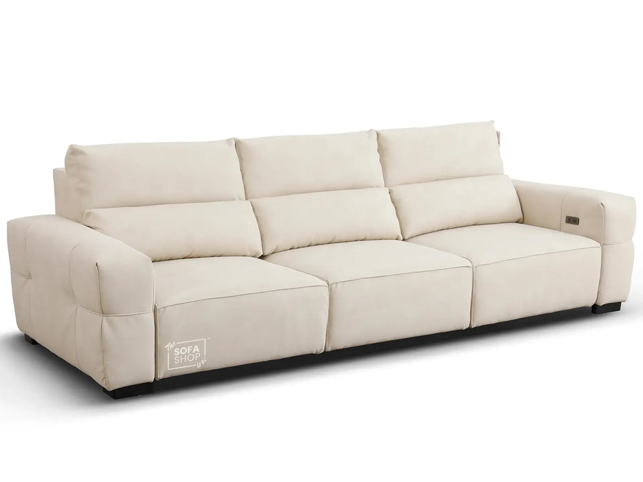 Extendable Electric Sofa - Bed in Cream Resillience Fabric | 3 Seater Smart Power Sliding Couch for Home Theatre Seating | USBc Ports | Murcia