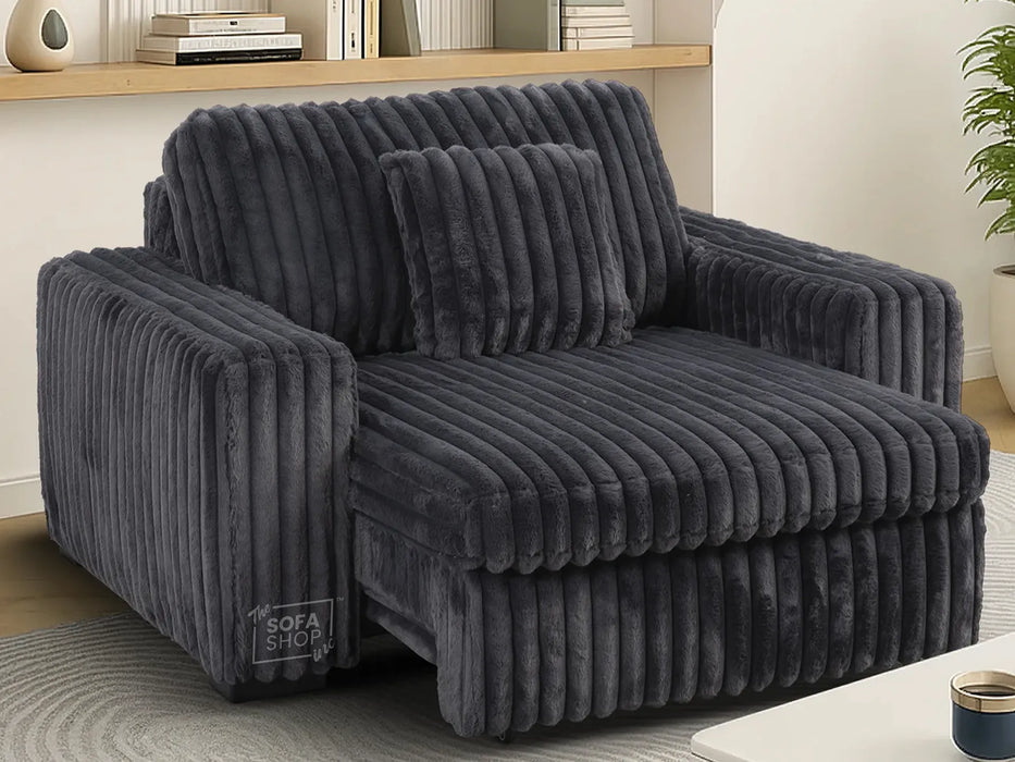 Extendable Electric Sofa Bed Chair in Grey Corduroy Fabric | 1 Seater Smart Cinema Couch with Power Sliding Motion | USBc Charging Ports | Palma