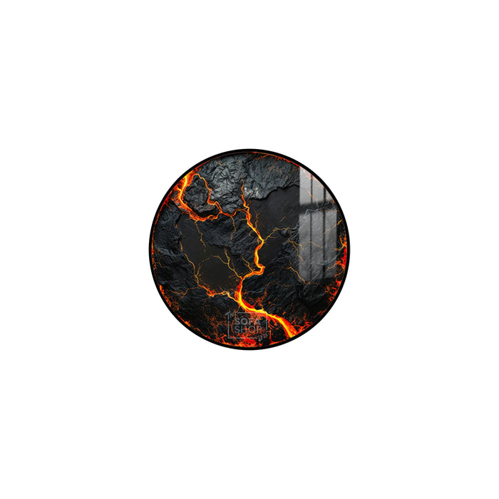 Volcanic Wall Art Round LED Canvas 100 cm | Lava-Inspired Feature Piece With Flickering LED Glow + Remote Control + Crystal-Porcelain Gloss + Gold Or Black Frame | The Sofa Shop