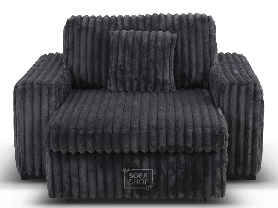 Extendable Electric Sofa Bed Chair in Grey Corduroy Fabric | 1 Seater Smart Cinema Couch with Power Sliding Motion | USBc Charging Ports | Palma