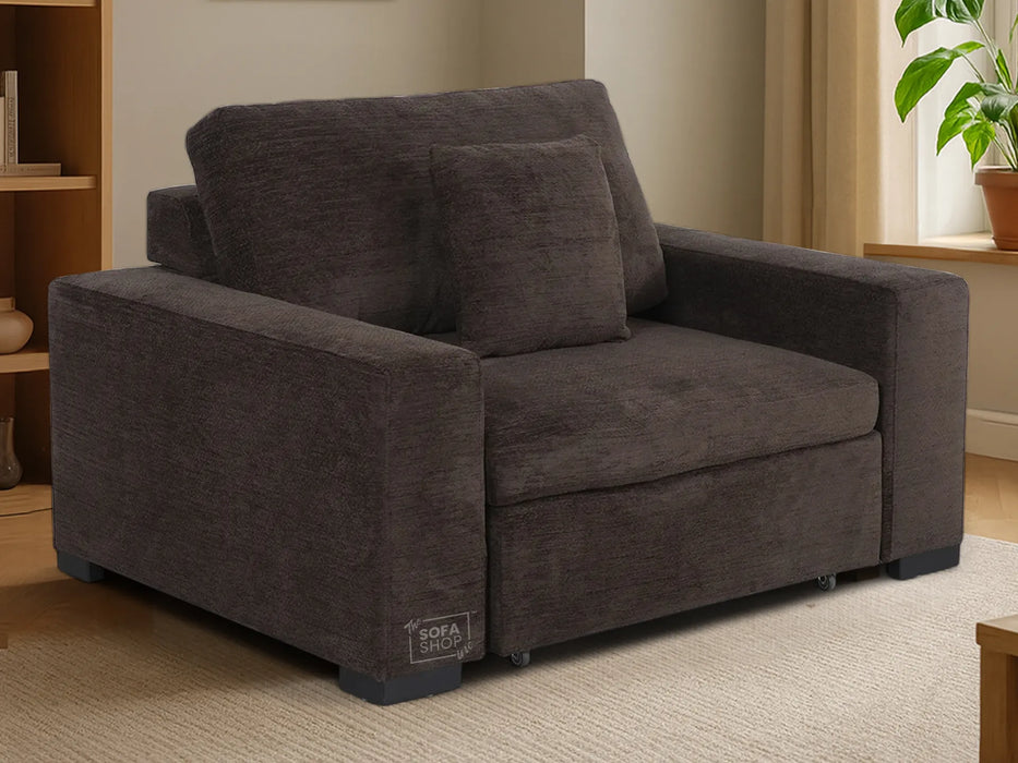 Extendable Electric Sofa Bed Chair in Brown Corduroy Fabric | 1 Seat Home Cinema Couch with Power Slider | USBc Charging Ports | Palma