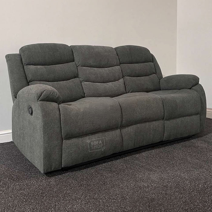 3 Seater Dark Grey Fabric Sofa | Manual Couch With Reinforced Wood Frame + Padded Lumbar & Wrinkle-Resistant Material | Sorrento | The Sofa Shop
