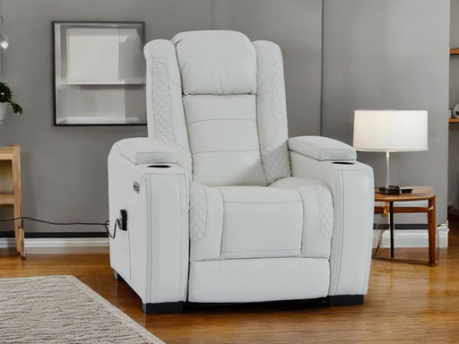 Electric Recliner Cinema Chair | Power Seat in White Real Leather with Massage + Power Headrest + Cup Holders + Storage Arms - Napoli - 29