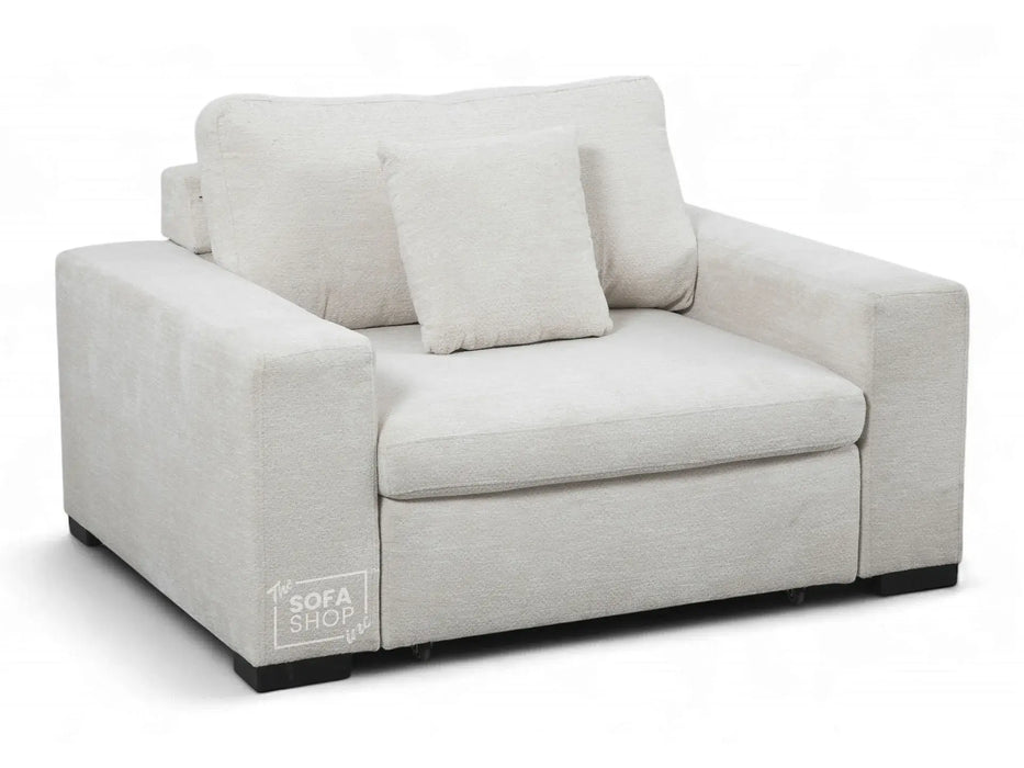 Extendable Electric Sofa Bed Chair in Cream Chenille Fabric | 1 Seat Power Sliding Sofa Bed Perfect for Home Cinema & Theatre Room | USBc + Extra Cushions - Palma