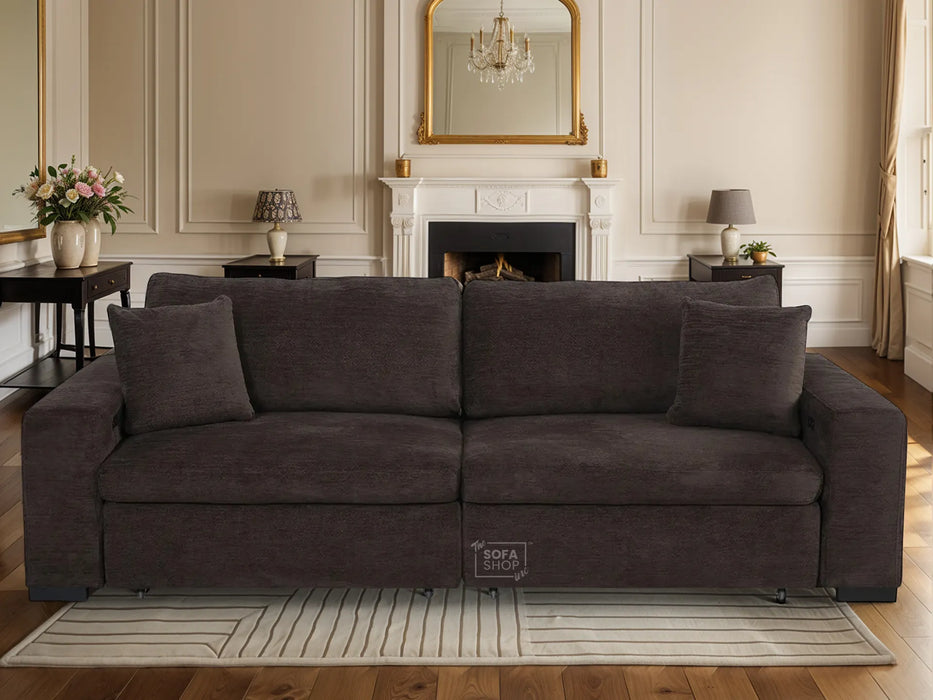 Extendable Electric Sofa - Bed in Brown Corduroy Fabric | 3 Seater Home Cinema Couch with Power Slider | USBc Charging Ports | Palma