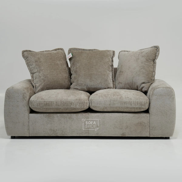 Static Beige Fabric 2 Seater Couch With Removable Cushions, Static Design | Dent On RHF Arm | Genova | Second Hand Sofa 26