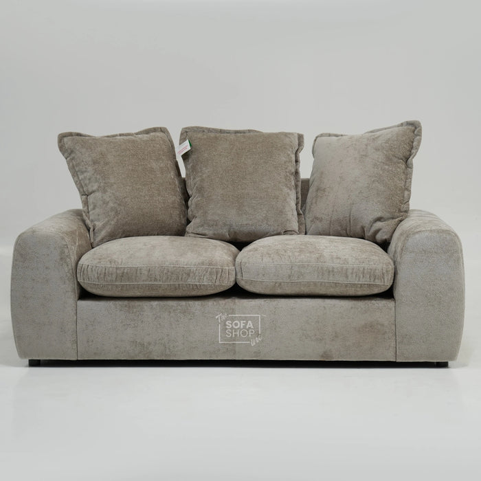Static Beige Fabric 2 Seater Couch With Removable Cushions, Static Design | Dent On RHF Arm | Genova | Second Hand Sofa 26