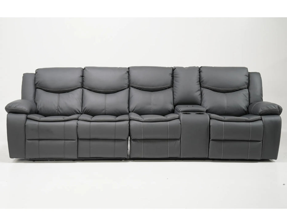 4 Seater Electric Recliner Sofa in Grey Leather | Different Colour Stitching on Left-Hand Facing and Right-Hand Facing Sides | Highgate | Second Hand Sofa 85 (New – Mismatched Stitching)