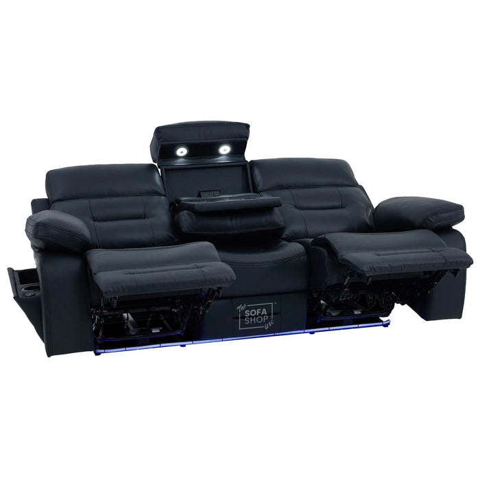 3+2 Electric Recliner Sofa Set in Black Real Leather | Hi-Tech Cinema Sofa Set with Bluetooth Speakers & Multi-Link, Power Grommets, Power Headrest, Power Recliner, USB & Wireless Charging | Sicily | The Sofa Shop