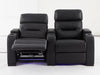 2 Seat Electric Recliner Home Cinema Theatre Sofa | Real Leather Couch In Black + LED Lights + LED Cupholders + Storage - Trapani - 26