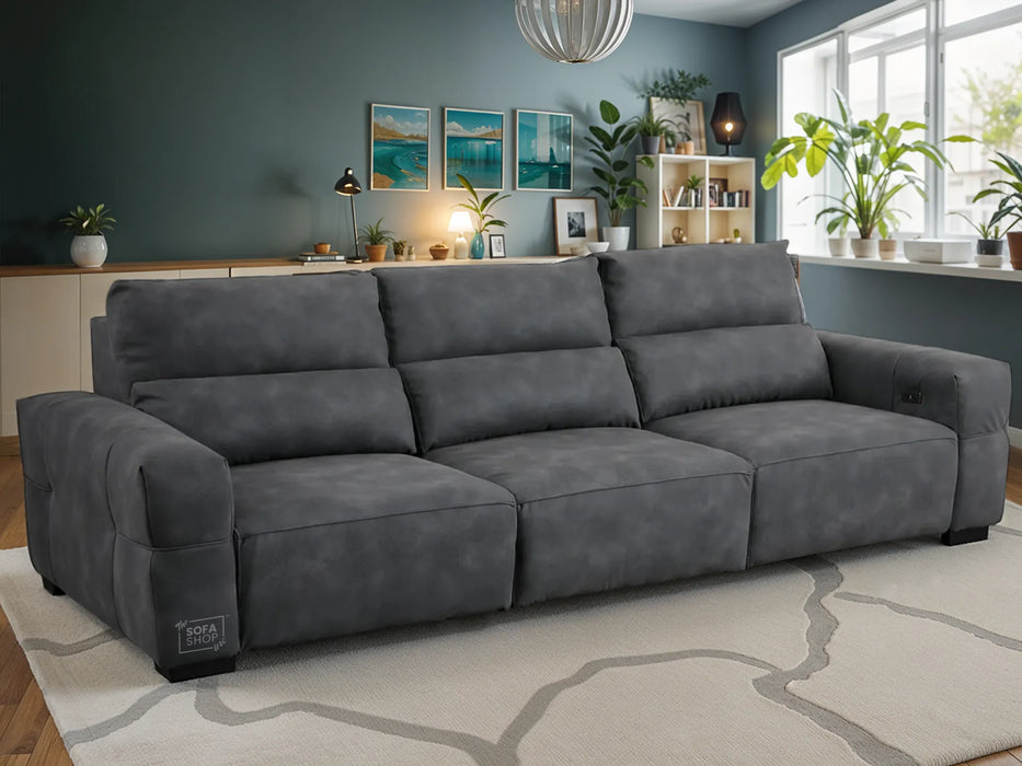 Extendable Electric Sofa - Bed in Dark Grey Resillience ِFabric | 3 Seater Hi-Tech Sliding Couch Perfect for Home Theatre Seating | USBc Ports | Murcia