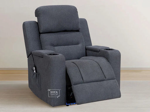 Electric Recliner Chair | Cinema Seat in Dark Grey Fabric Leather + Massage + Power Headrest + USB | Siena | Sofa Sale