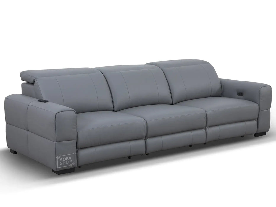Extendable Electric Sofa - Bed in Grey Real Leather | 3 Independant Power Motion Seats Perfect for Cinema Room & Home Theatre | Adjustable Headrests | USBc Ports | Sevilla