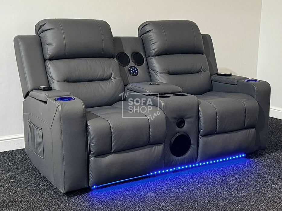 Siena 2 Seater Electric Recliner Cinema Sofa in Grey Leather - Small Scuffs & Massage Remote's Cover Missing - Second Hand Sofas 55