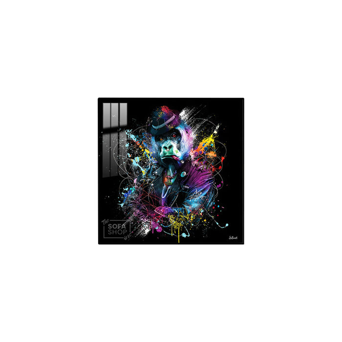 Gorilla Wall Art LED Canvas 100 x 100 cm | Street-Style Print With Bold Colour Splashes + Remote-Controlled LED Frame + Crystal-Porcelain Finish + Gold Or Black Frame | The Sofa Shop