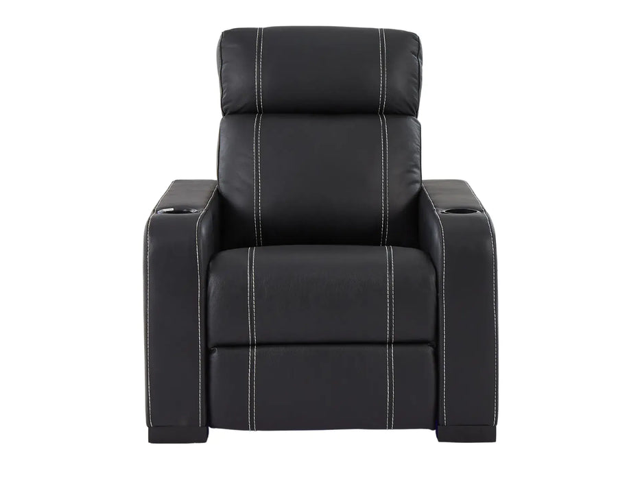 Cinema Recliner Chair | Home Theatre Seat in Black Genuine Leather With Cup Holders, LED and Power Recline | Catania | The Sofa Shop - 35