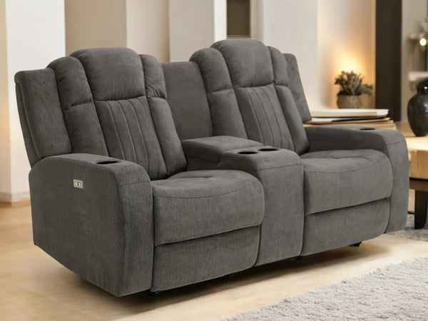 2 Seater Electric Reclining Sofa | Power Couch in Light Grey Fabric with Power Recliners, Cup Holders, USB & Storage | Capri | The Sofa Shop - 38