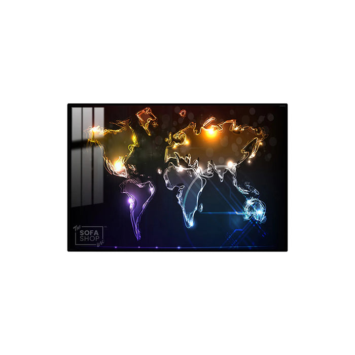 Illuminated World Map LED Canvas 150 x 100 cm | Neon Map Wall Art With Adjustable LED Backlighting + Crystal-Porcelain Finish + Gold Or Black Frame | The Sofa Shop