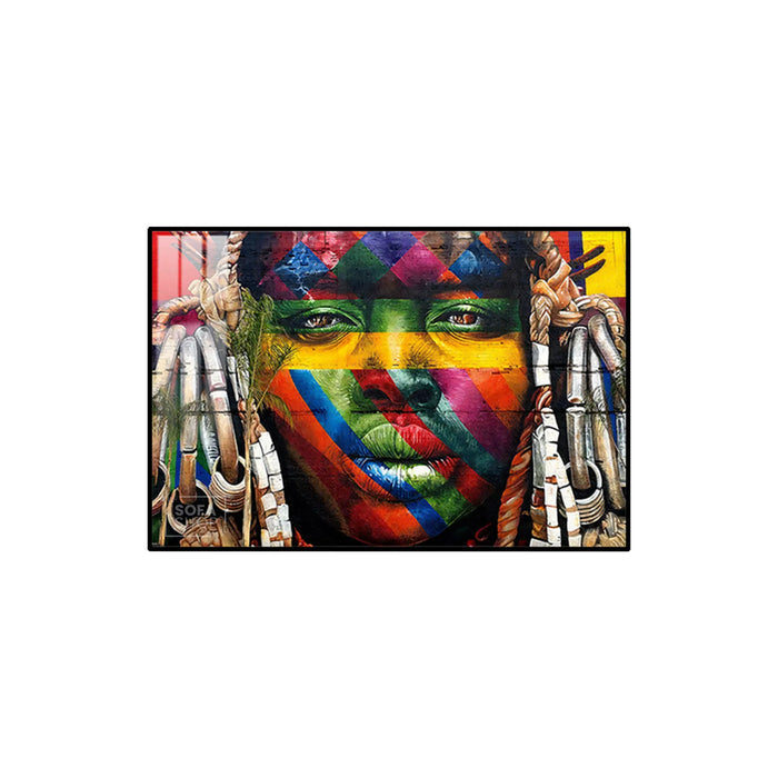 LED-Enhanced African Woman Portrait Canvas | Horizontal LED Canvas 150×100 cm | Crystal-Porcelain Horizontal Painting, Gold / Black Frame | The Sofa Shop