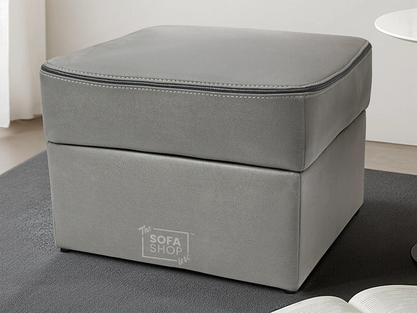 Storage Footstool In Light Grey Fabric With Black Piping - Tuscany