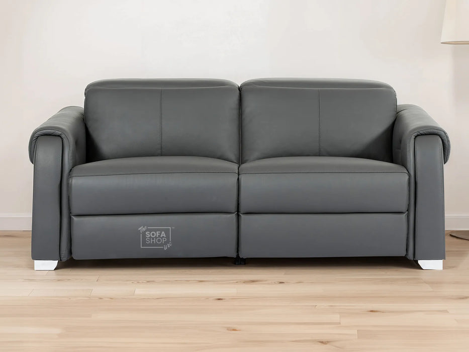 3 Seater Real Leather Recliner Sofa In Grey | Hi-Tech Sofa with Massage, USB Ports & Power Headrest | Turin