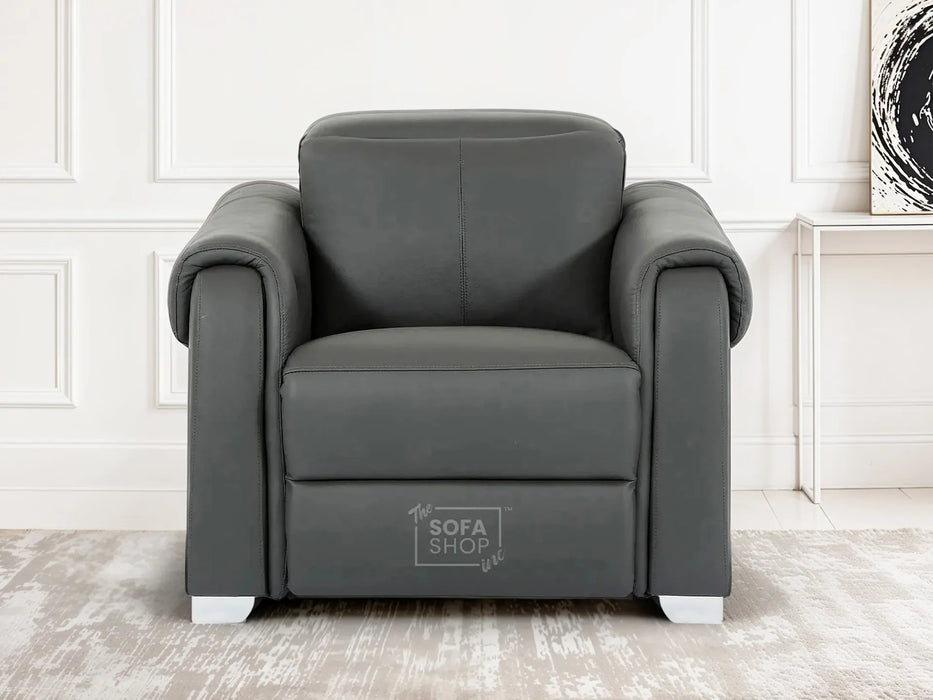 1 Seat Real Leather Electric Recliner Chair In Grey | Hi-Tech Chair with Power + Massage + USB + Adjustable Headrest | Turin Series Two