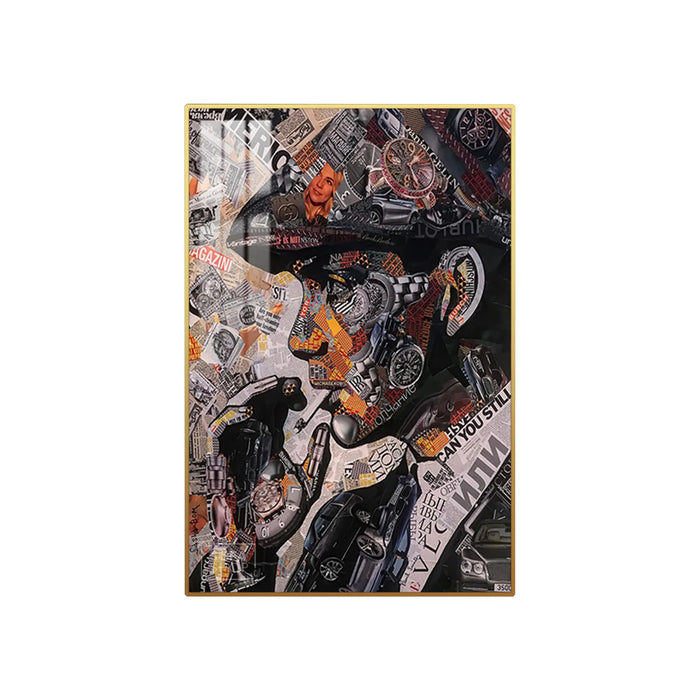 Tommy Shelby Collage LED Canvas | Vertical: Peaky Blinders Art Work 100×150 cm | LED-Illuminated Crystal-Porcelain Painting, Gold/Black Frame | The Sofa Shop