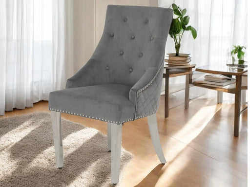 Grey Velvet Dining Chair | Minor Rip | Second Hand Sofas 55