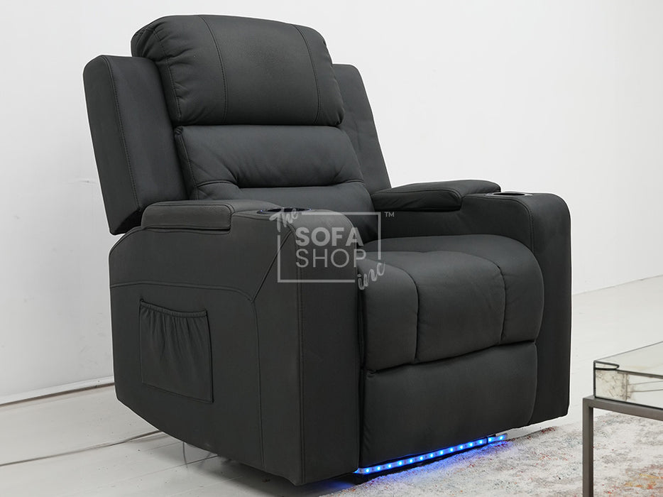 Siena Electric Recliner Chair & Cinema Seat in Black Fabric - Massage + Power Headrest + USB - Second Hand Sofas