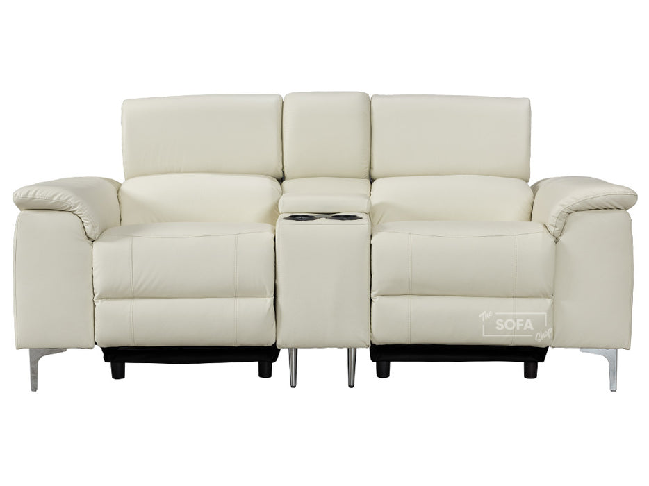 2 Seater Cream Leather Electric Recliner Sofa with Storage, Cup Holders & Usb Ports - Solero