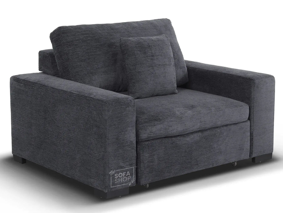 Extendable Electric Sofa Bed Chair in Grey Chenille Fabric | 1 Seater Hi-Tech Sliding Couch Perfect for Home Theatre Seating | USBc Charging Ports | Palma