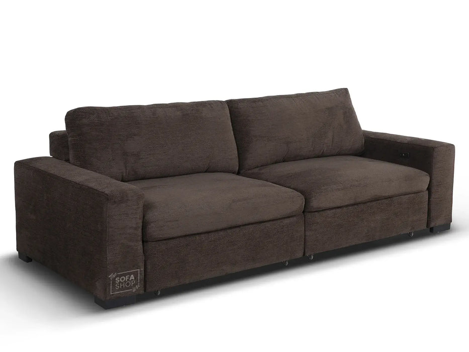 Extendable Electric Sofa - Bed in Brown Corduroy Fabric | 3 Seater Home Cinema Couch with Power Slider | USBc Charging Ports | Palma