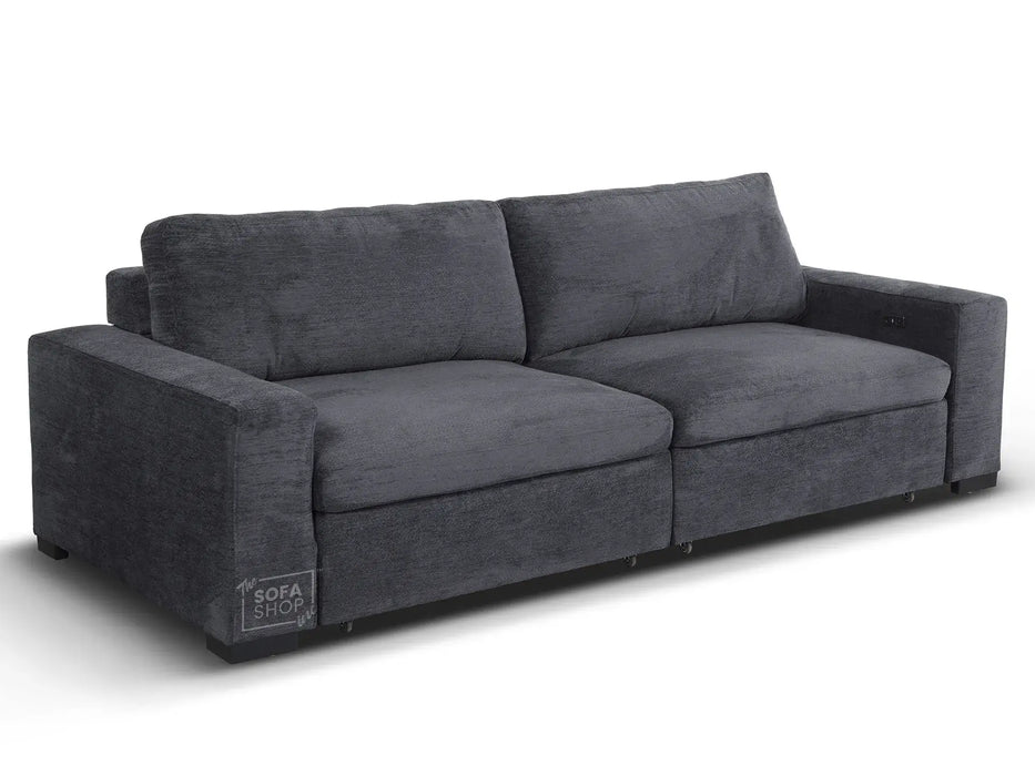 Extendable Electric Sofa - Bed in Grey Chenille Fabric | 3 Seater Hi-Tech Sliding Couch Perfect for Home Theatre Seating | USBc Charging Ports | Palma