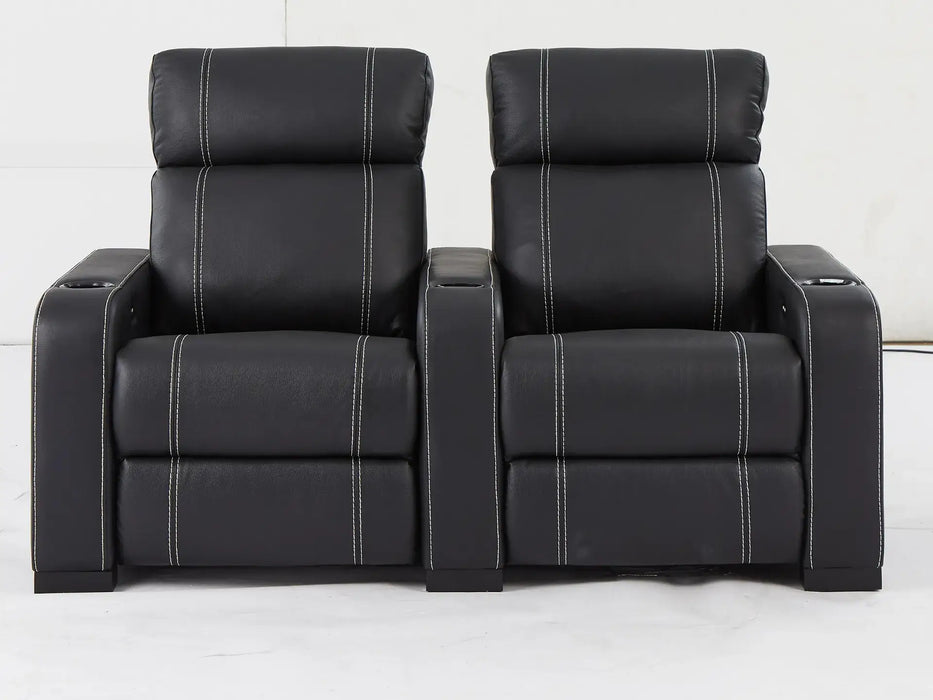 2 Seater Reclining Smart Couch | Electric Hi-Tech Sofa in Black Real Leather With USB Ports, Power Recliners & LED | Catania | The Sofa Shop - 31