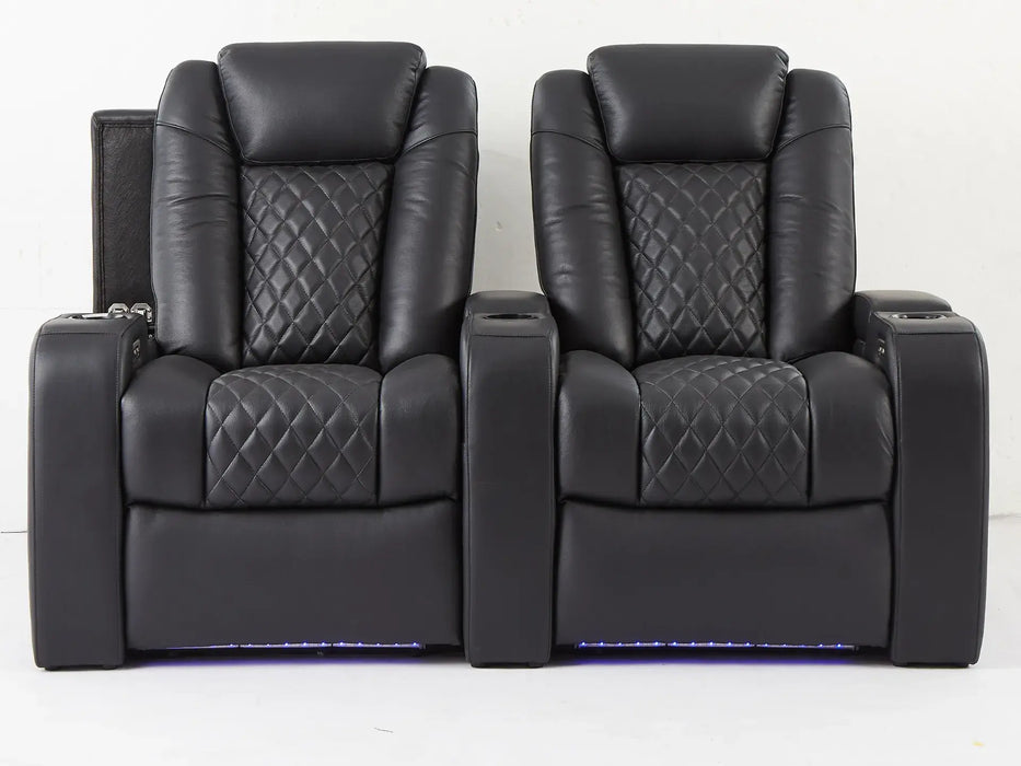 2 Seater Recliner Electric Sofa | Black Real Leather Cinema Seats With LED Cup Holders, Power Headrests & Arm Storage | Milano | The Sofa Shop - 32