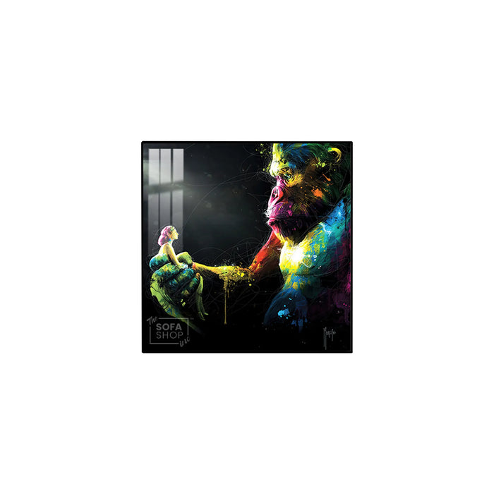 Gorilla Canvas Wall Art LED 100 x 100 cm | Emotional Street-Style Print With Bold Detail + Remote-Controlled LED Frame + Crystal-Porcelain Finish + Gold Or Black Frame | The Sofa Shop