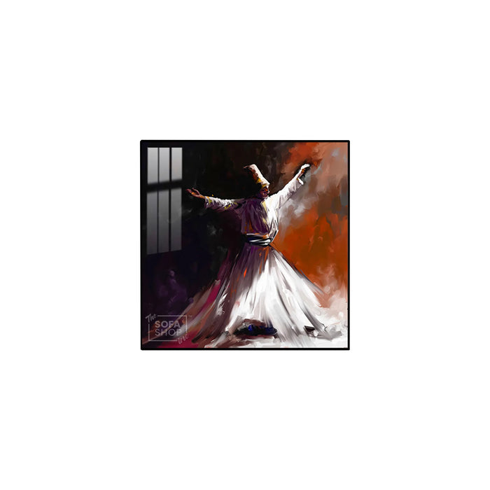 Sufi Whirling Dervish LED Canvas 100 x 100 cm | Islamic Wall Art With Radiant LED Backlighting + Crystal-Porcelain Finish + Gold Or Black Alloy Frame | The Sofa Shop
