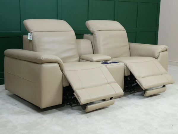 2 Seater Electric Recliner Sofa in Cream Faux Leather | Storage, Cup Holders & USB Ports | Scuff on Side Panel + No Feet | Solero | Ex Display Sofas 111