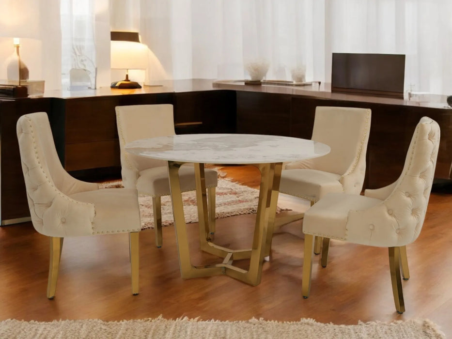 Gold Dining Table with 4x Cream Chesterfield Chairs | Can Be Cleaned - Chairs Slightly Dirty | Second Hand Sofas 57