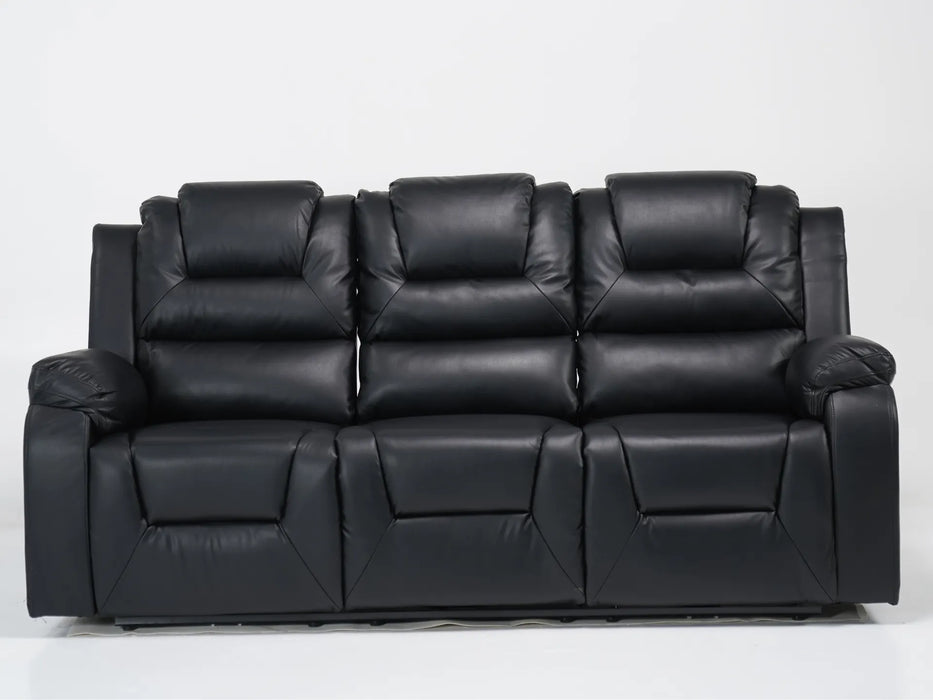 3 Seater Electric Recliner Sofa In Black Leather | Left Front Panel Stitching Loose, Small Back Mark, Left & Right Seats Sunken | Veneto | Second Hand Sofas 6