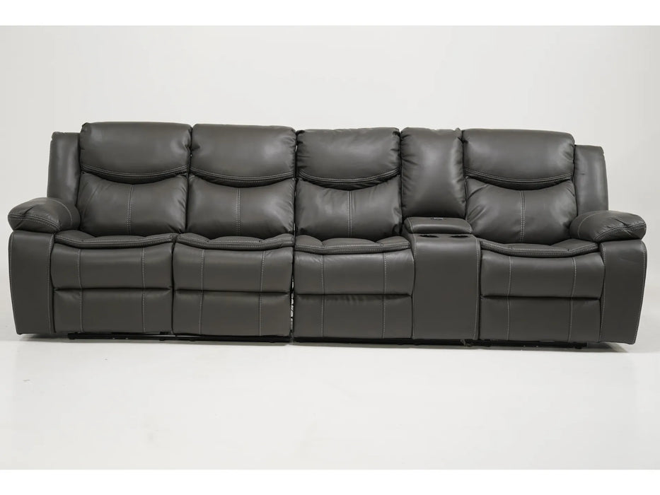4 Seater Electric Recliner Sofa in Grey Leather with Wireless Charging, USB Ports, Cup Holders, and 2 Drop-Down Tables | Slightly Used | Highgate | Second Hand Sofa 90