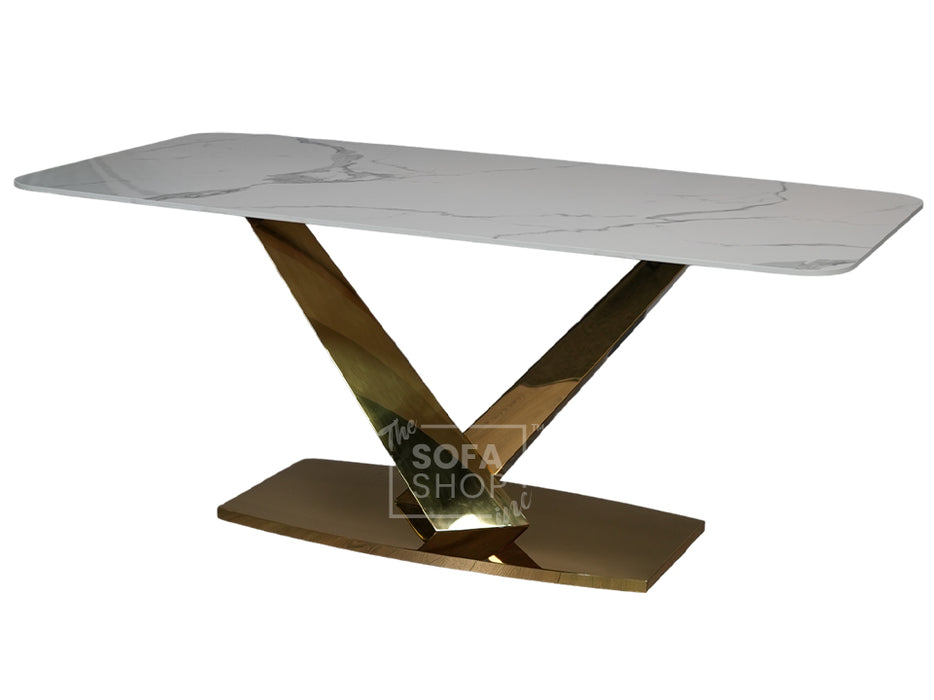 Gold Dining Table With Polar White Sintered Stone Top - Valeo