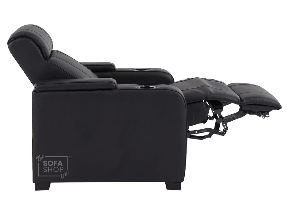 3 2 1 Seater Electric Recliner Sofa Set & Cinema Seats in Black Real Leather With Cup Holders, Storage Boxes, and USB Ports - Rimini