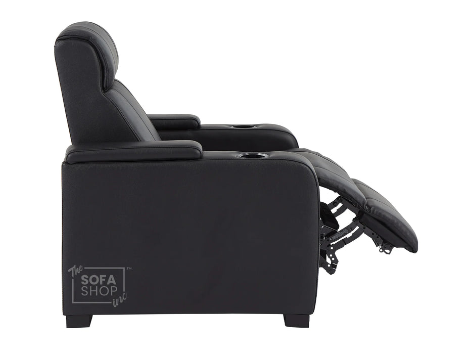 3+1 Seater Electric Recliner Sofa Set & Cinema Seats in Black Real Leather With Chilled Cuphoders & USB Ports - Rimini