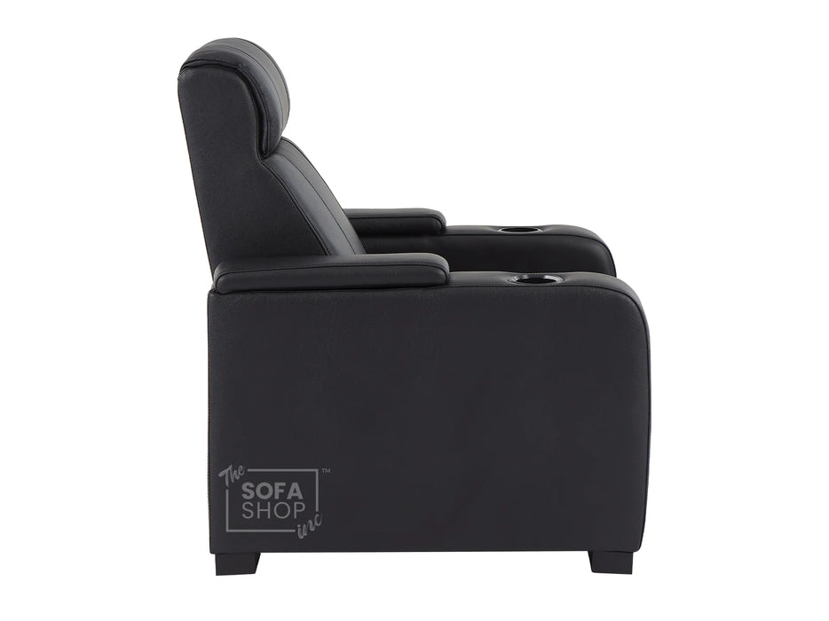 2+1 Seater Electric Recliner Sofa Set & Cinema Seats in Black Real Leather With Chilled Cupholders & Storage Boxes - Rimini