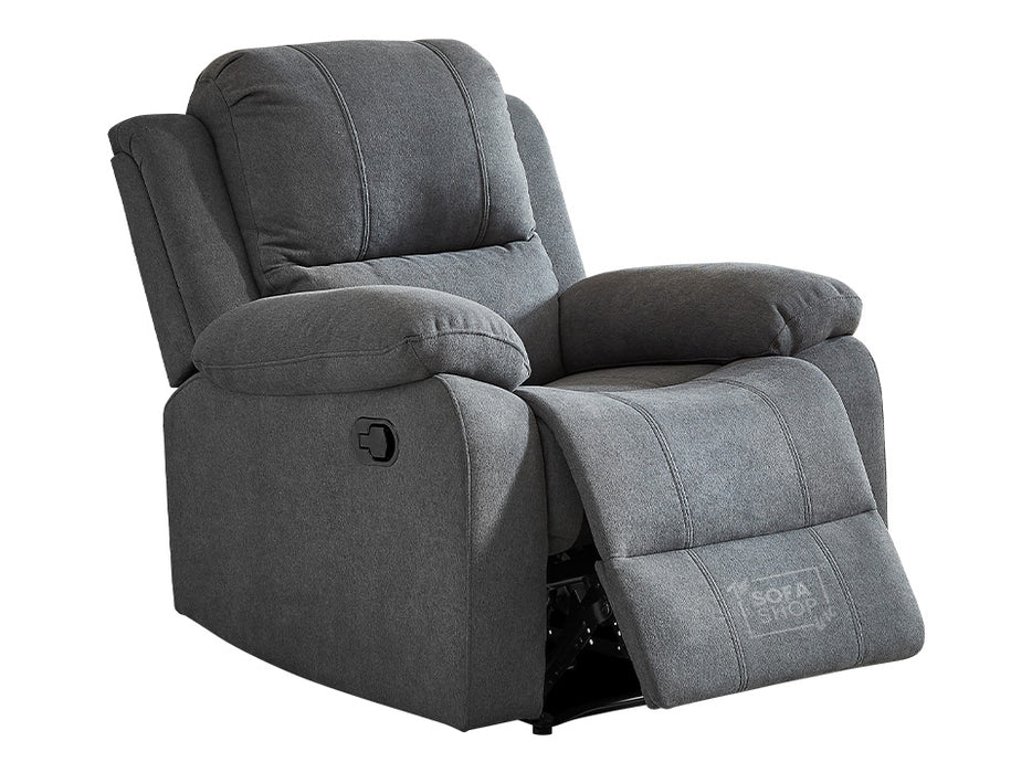 3 2 1 Recliner Sofa Set. 3 Piece Recliner Sofa Package Suite in Dark Grey Fabric with Drop-Down Table & Drinks Holder - Trento