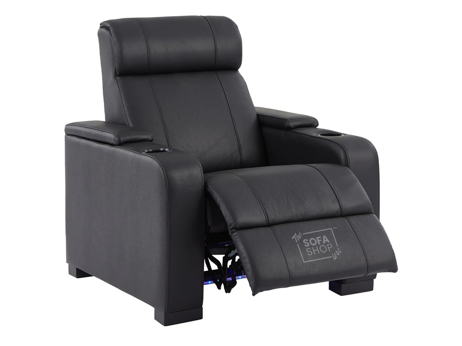 3 2 1 Seater Electric Recliner Sofa Set & Cinema Seats in Black Real Leather With Cup Holders, Storage Boxes, and USB Ports - Rimini